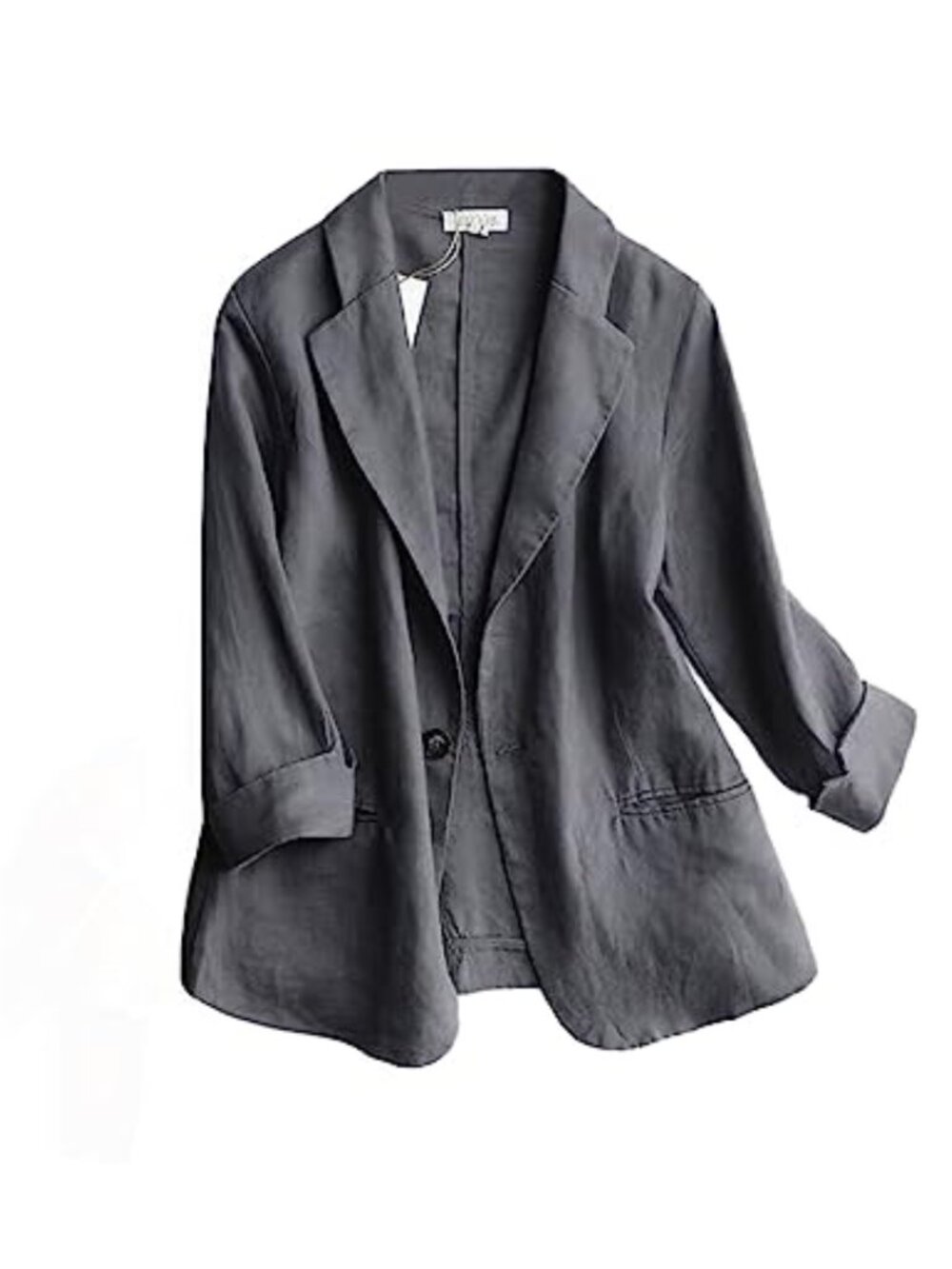 Linen Blazer Womens 3/4 Sleeve Lightweight Cotton Blend Open Front Summer Work
